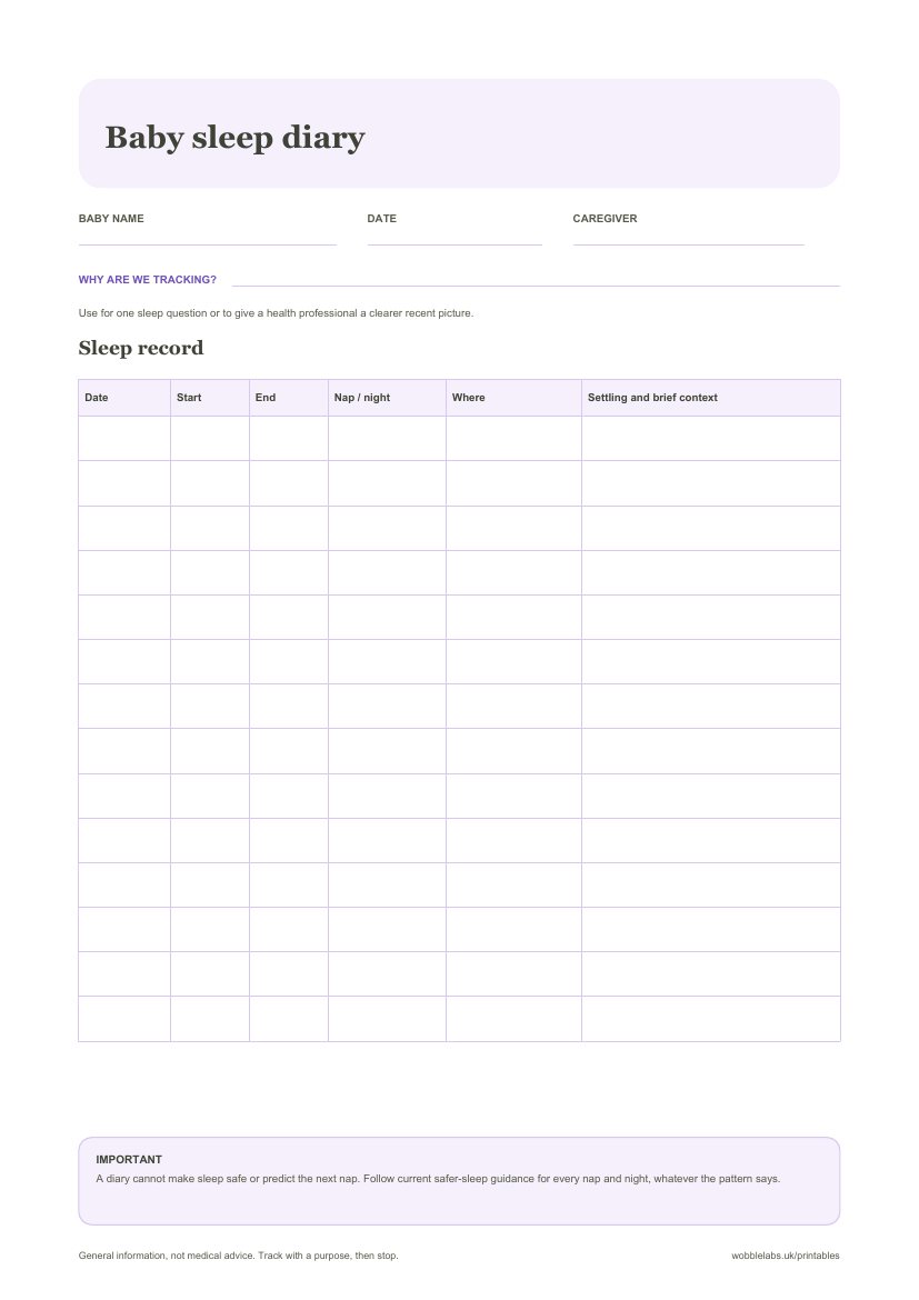 Preview of the Printable baby sleep diary PDF